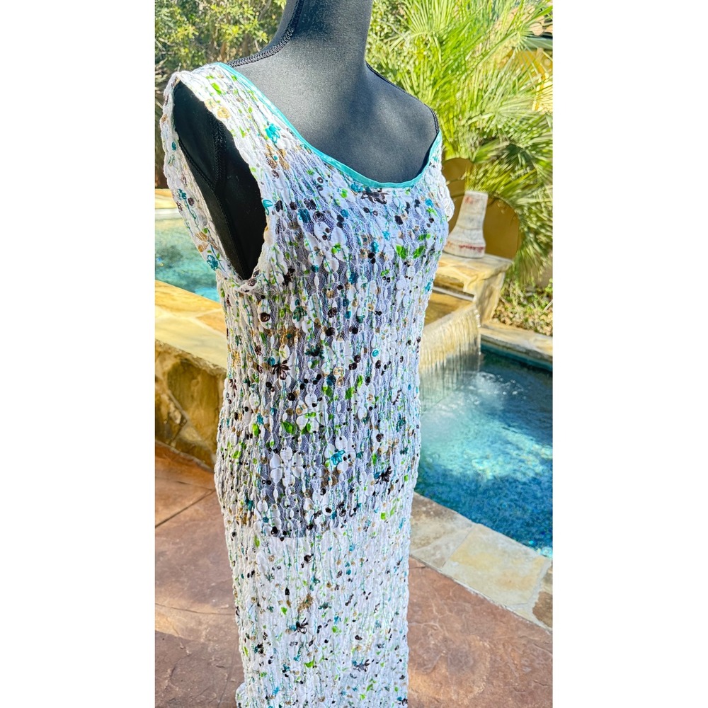 Stretch Lace Floral Maxi Dress Sleeveless Crinkle Bodycon Resort Beach